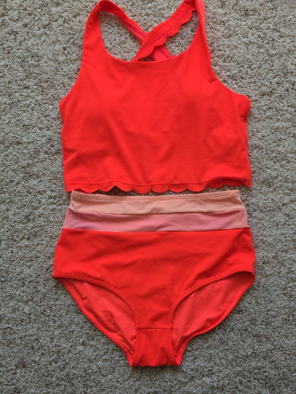 KIAVA Coral and Blush Scallop-Edge Two-Piece Swimwear